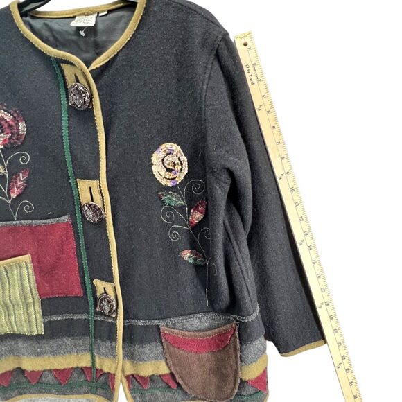 Parsley & Sage Sweater Jacket Womens S Black Multi Wool Patchwork Artful Cottage - Picture 12 of 16